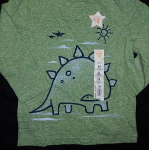 Green long sleeve dinosaur tee